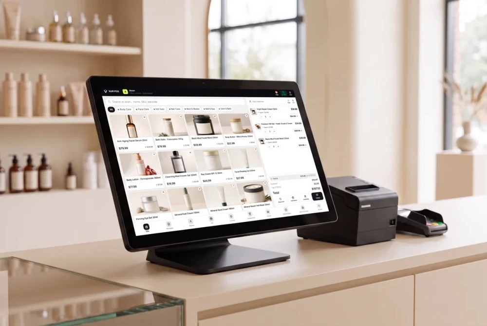 Terminal de punto de venta VoVi con pantalla para el cliente e impresora de recibos